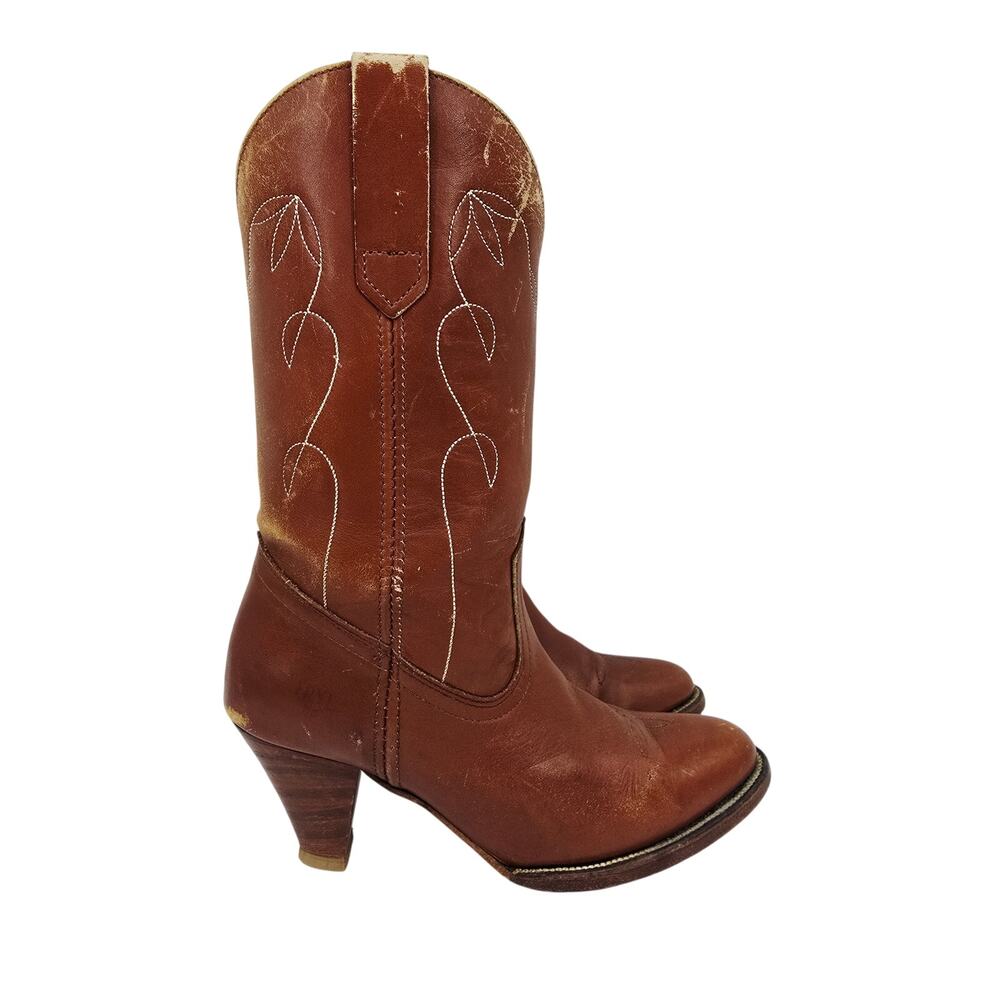 Vintage Frye Heeled Western Leather Boots Tan 7